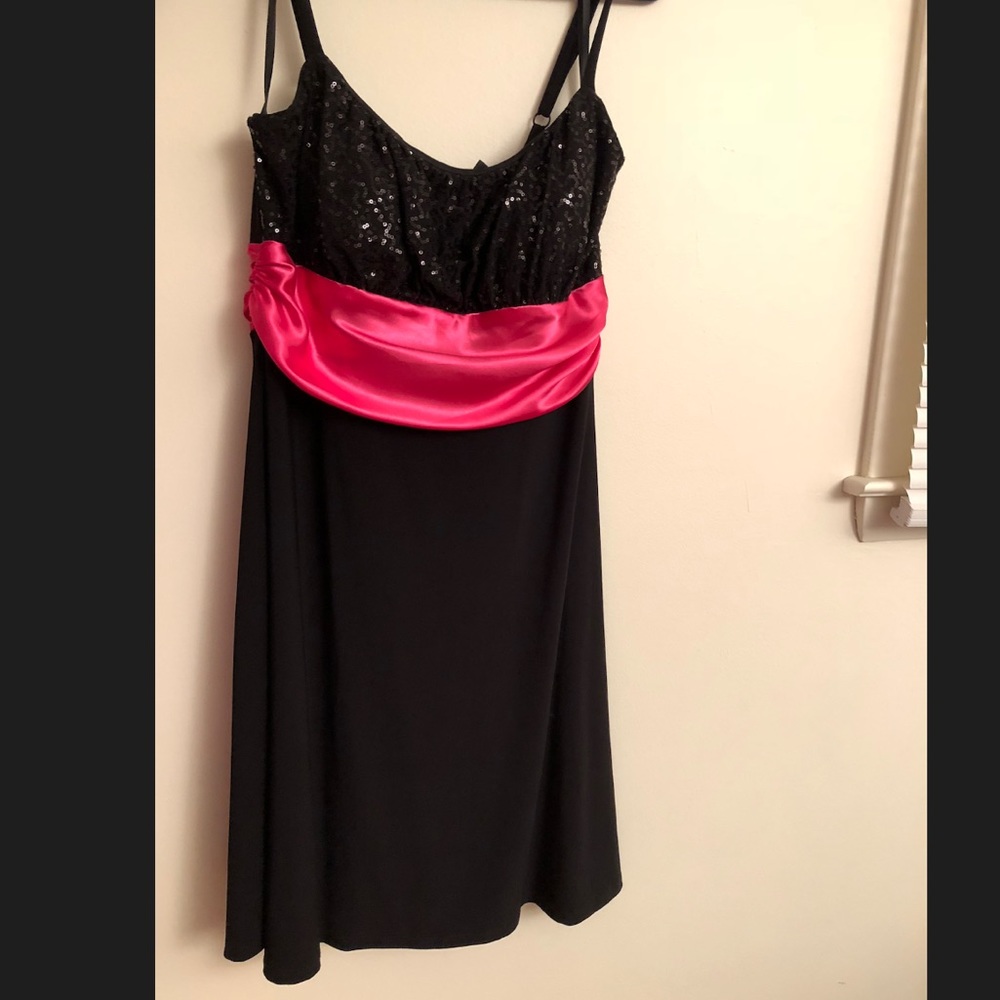 Little black dress with pink satin